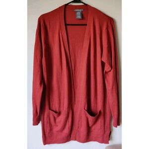 matty m Women's Open Front Cardigan Pockets Rust/Burnt Orange Size Medium